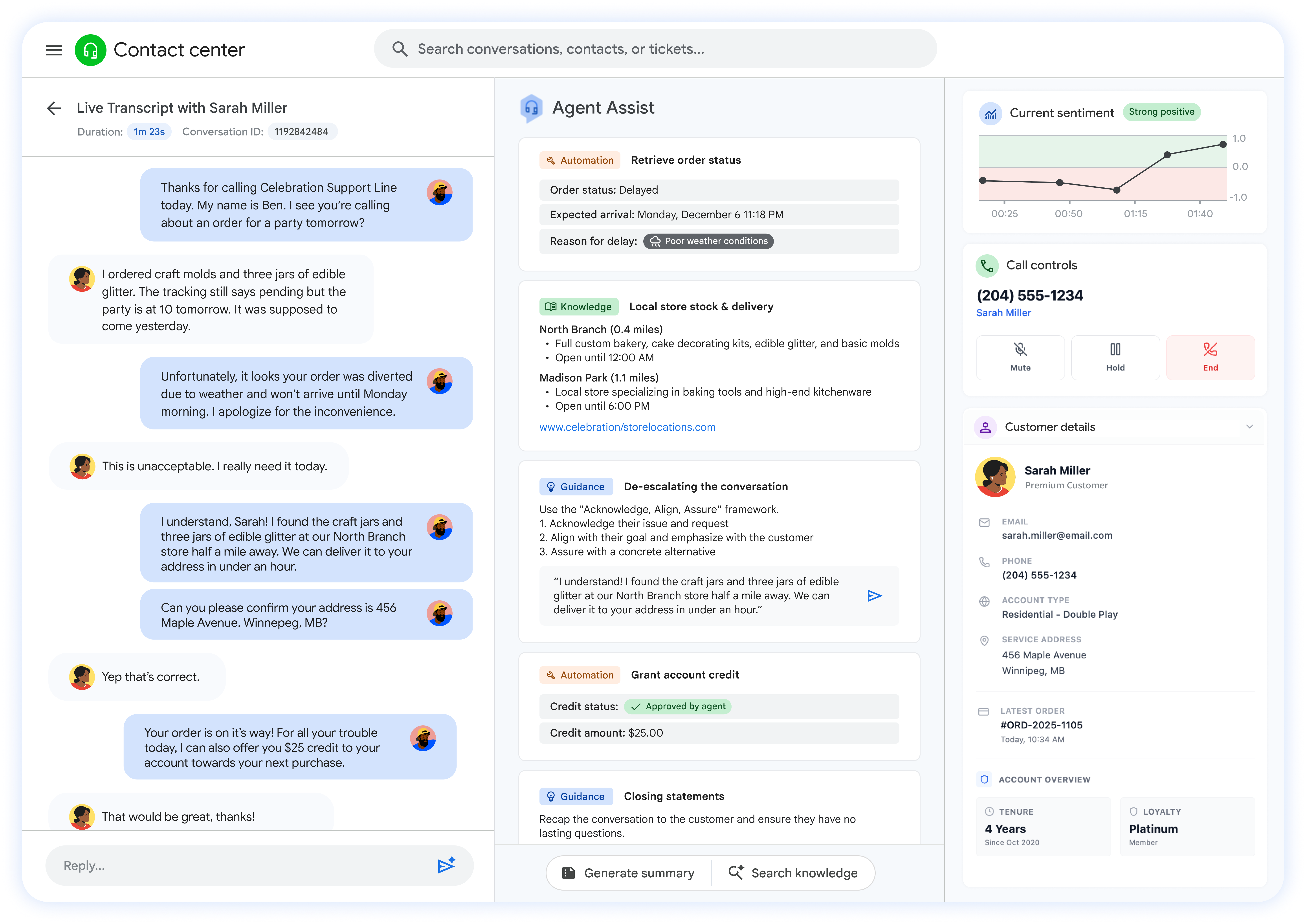 UI for Agent Assist's AI Coach feature in which an agent is getting step by step guidance to resolving a customer issue