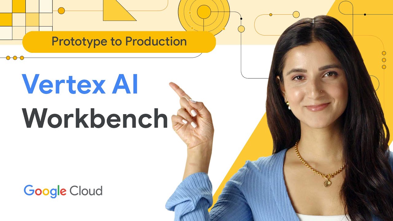 Woman pointing to \342\200\230Vertex AI Workbench\342\200\231 text